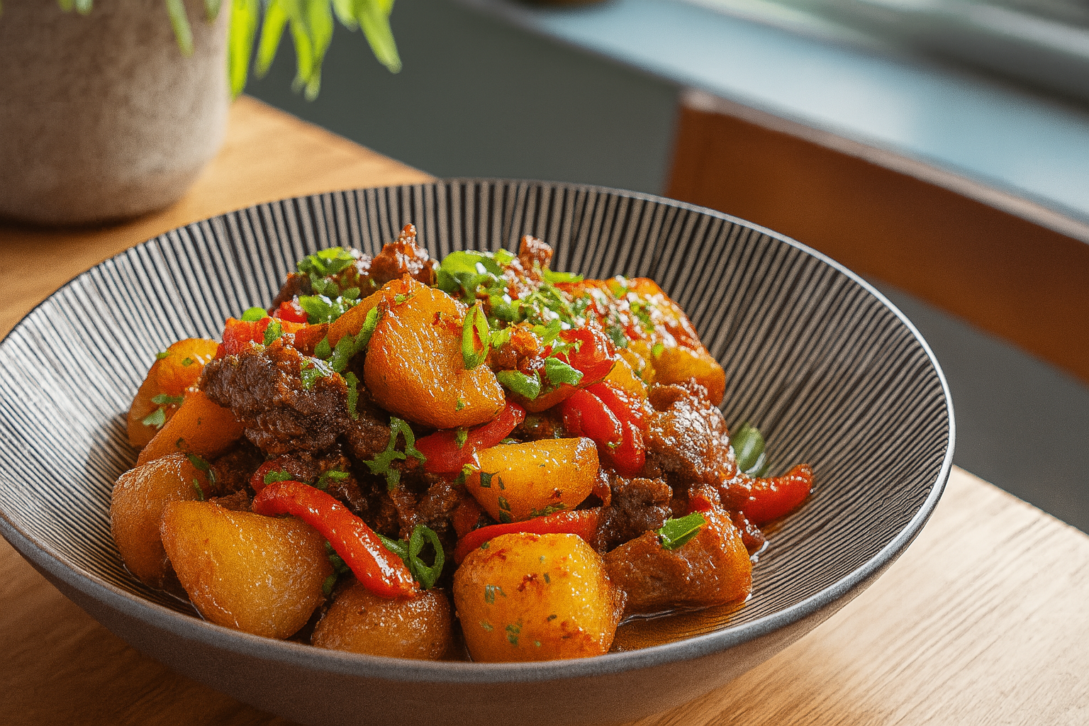 Pommes de Terre Rôties au Bœuf en Sauce