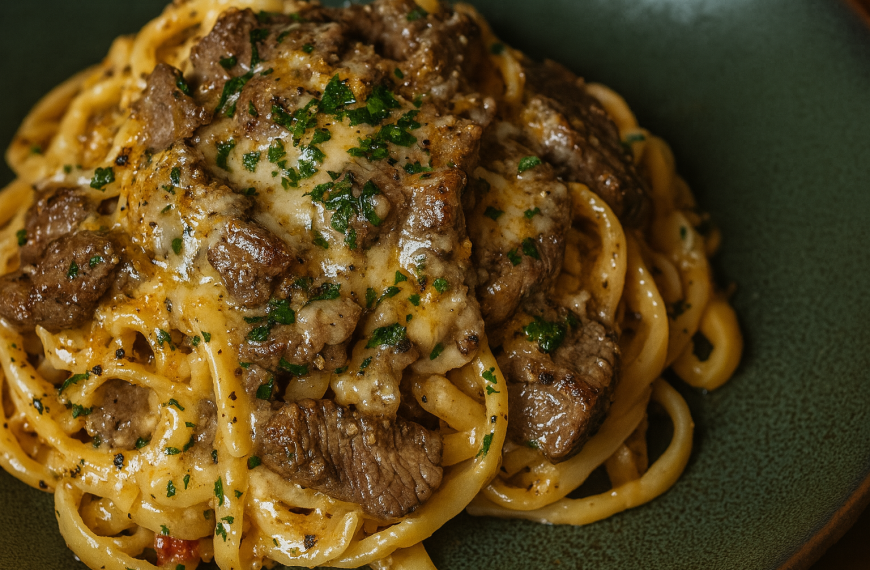 La Meilleure Recette de Linguine au Steak dans une Sauce Crème au Parmesan et Ail Rôti