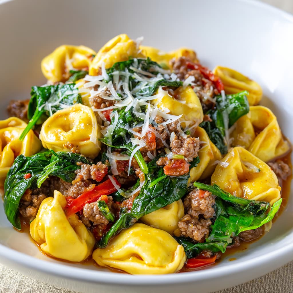Tortellinis au Bœuf, Épinards et Beurre à l’Ail