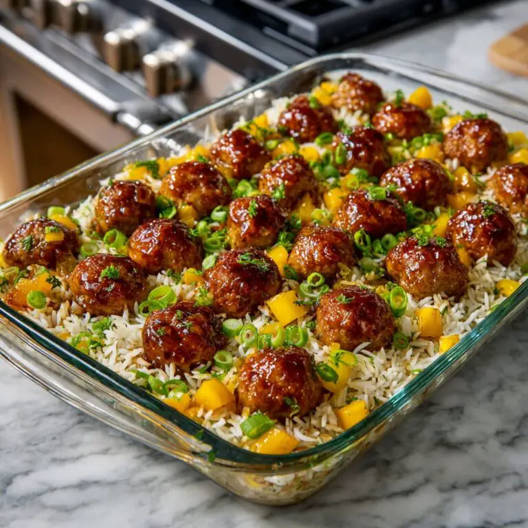 Gratin de Riz aux Boulettes de Viande Sauce Miel-Ail